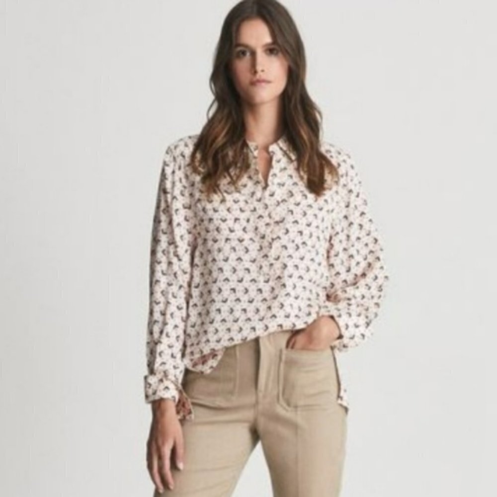 REISS PIA  TETRIS GEOMETRIC PRINT  BLOUSE TOP
